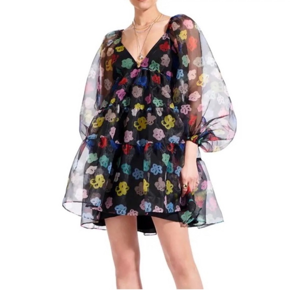 Staud floral mini with sheer overlay